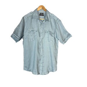 Ryan Seacrest Distinction Men's Linen Button Up Short Sleeve Shirt Medium